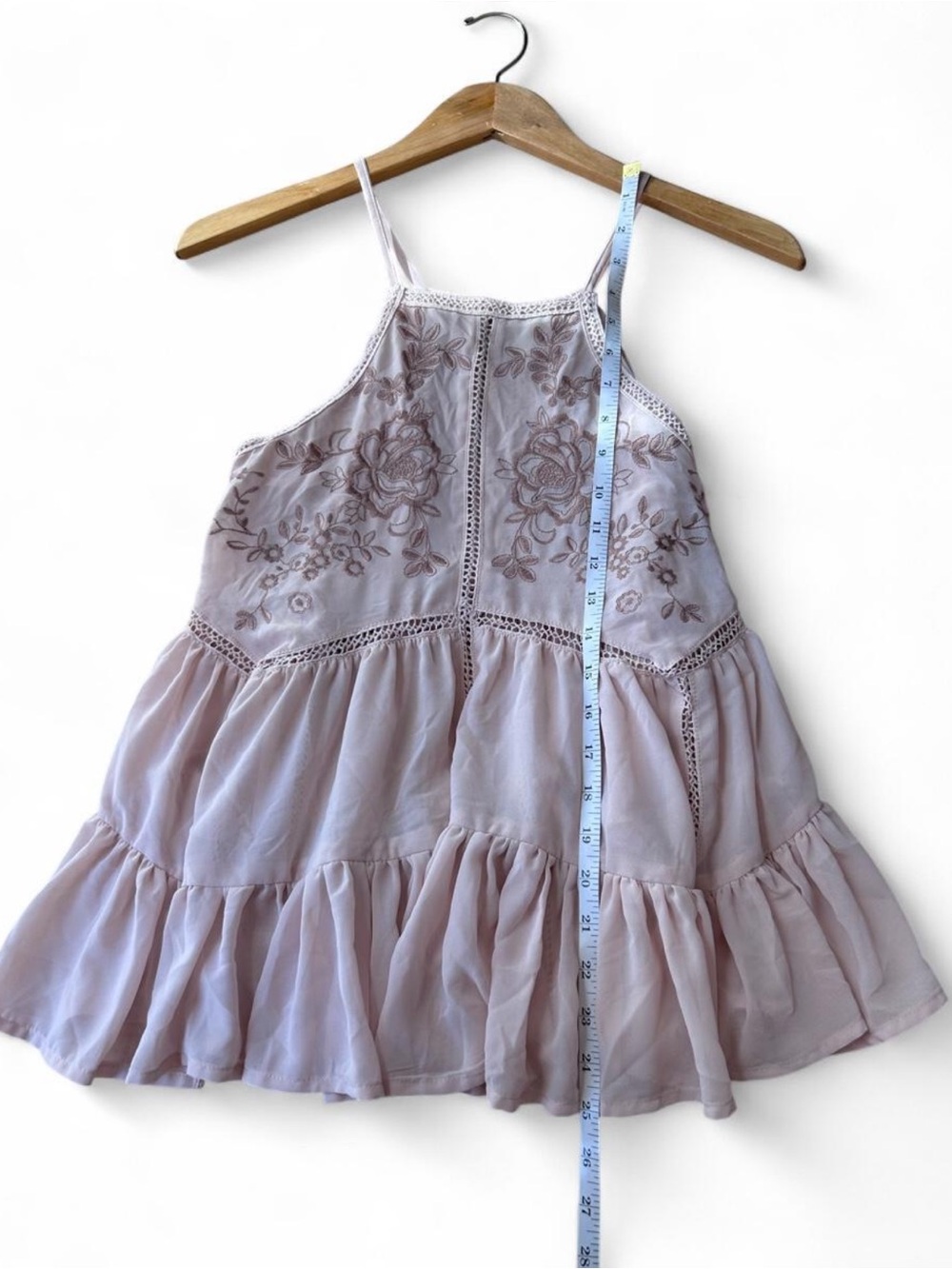 Flowy Boho Embroidered Sleeveless Babydoll Blouse Top Blush Pink Floral Lace S - Picture 5 of 6